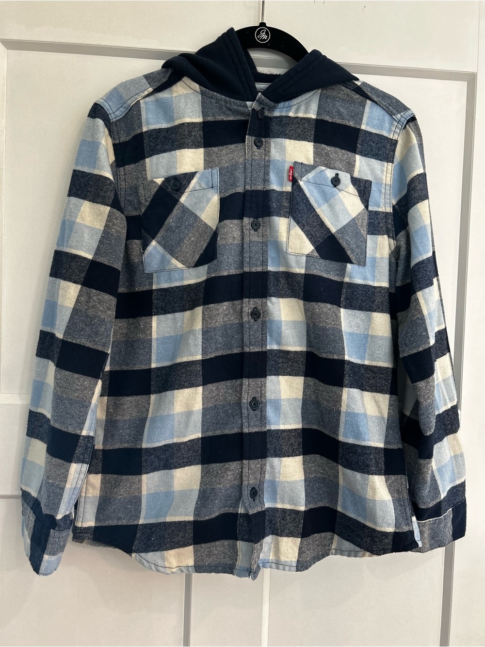 Levi's Navy & Light Blue Plaid Hooded Flannel Shirt